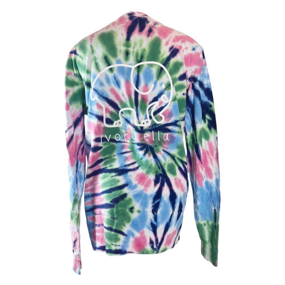 Ivory Ella Long Sleeve Tie Dye Elephant T Shirt Green, Blue and Pink Ani…